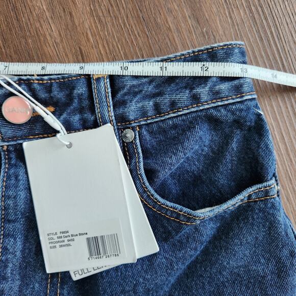 Ganni Betzy Dark Blue Stone High Rise Slim Flare Full Length Jean 26/32 NWT $195 - Picture 8 of 11